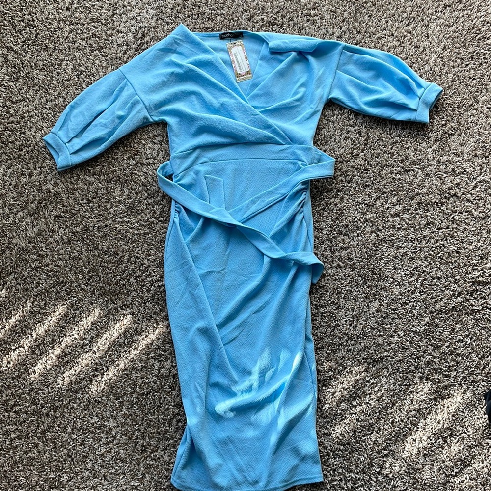 Maternity off the shoulder wrap midi dress